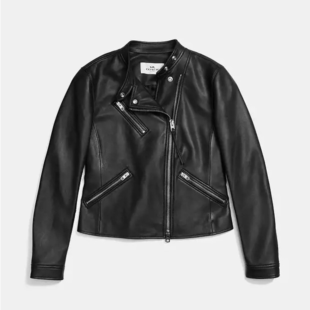 coach racer moto leather jacket size xs
